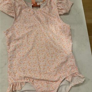 Minnow Charming Pink and Orange Floral Kids Bikini size 9/10